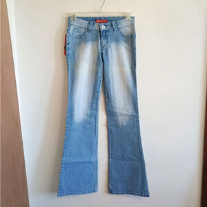 Vintage NWT Janisdan Denim Flare Jeans Juniors XXL Light Wash Silver Rhinestones